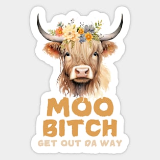 Moo Bitch Floral Cow Sticker